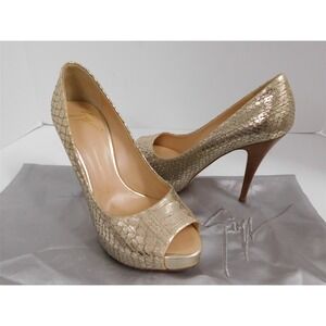 Guiseppe Zanotti Gold Snake Leather Platform Peep Toe Pumps Italy‎ 36